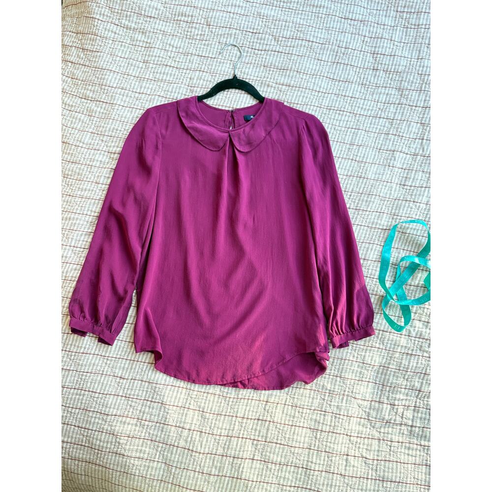 Madewell 100% Silk Blouse Burgundy Peter Pan Collar | Size S